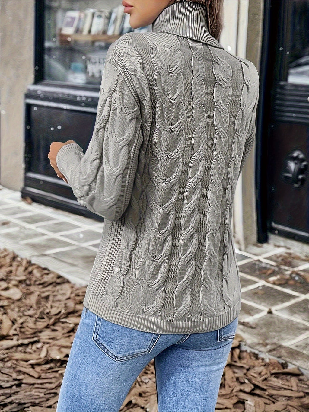 Women's Twisted Cable Turtleneck Sweater in a Lightly Shaped Fit