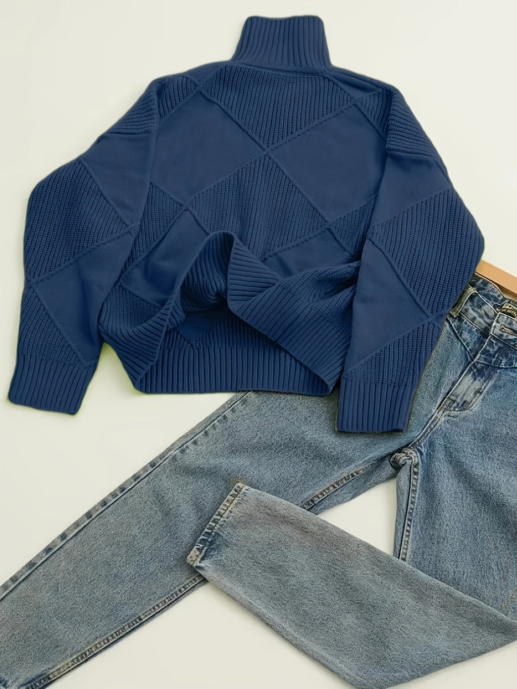 Women's Plus-Size Diamond Knit Turtleneck Sweater in a Relaxed Fit
