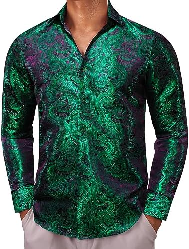 Men's Long-Sleeve Paisley Jacquard Shirt for Formal Events - Green