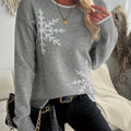 Women's Relaxed Snowflake Knit Sweater with Round Neckline - Space Gray