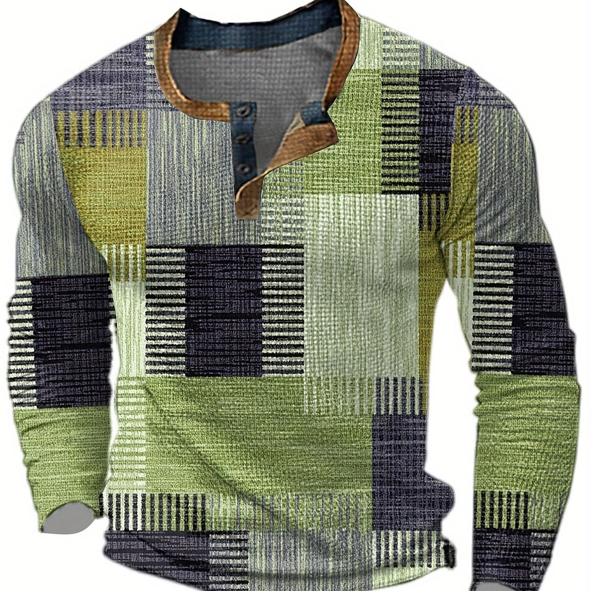 Men's Plaid Pattern Pullover Sweater with Crew Neck - Matcha