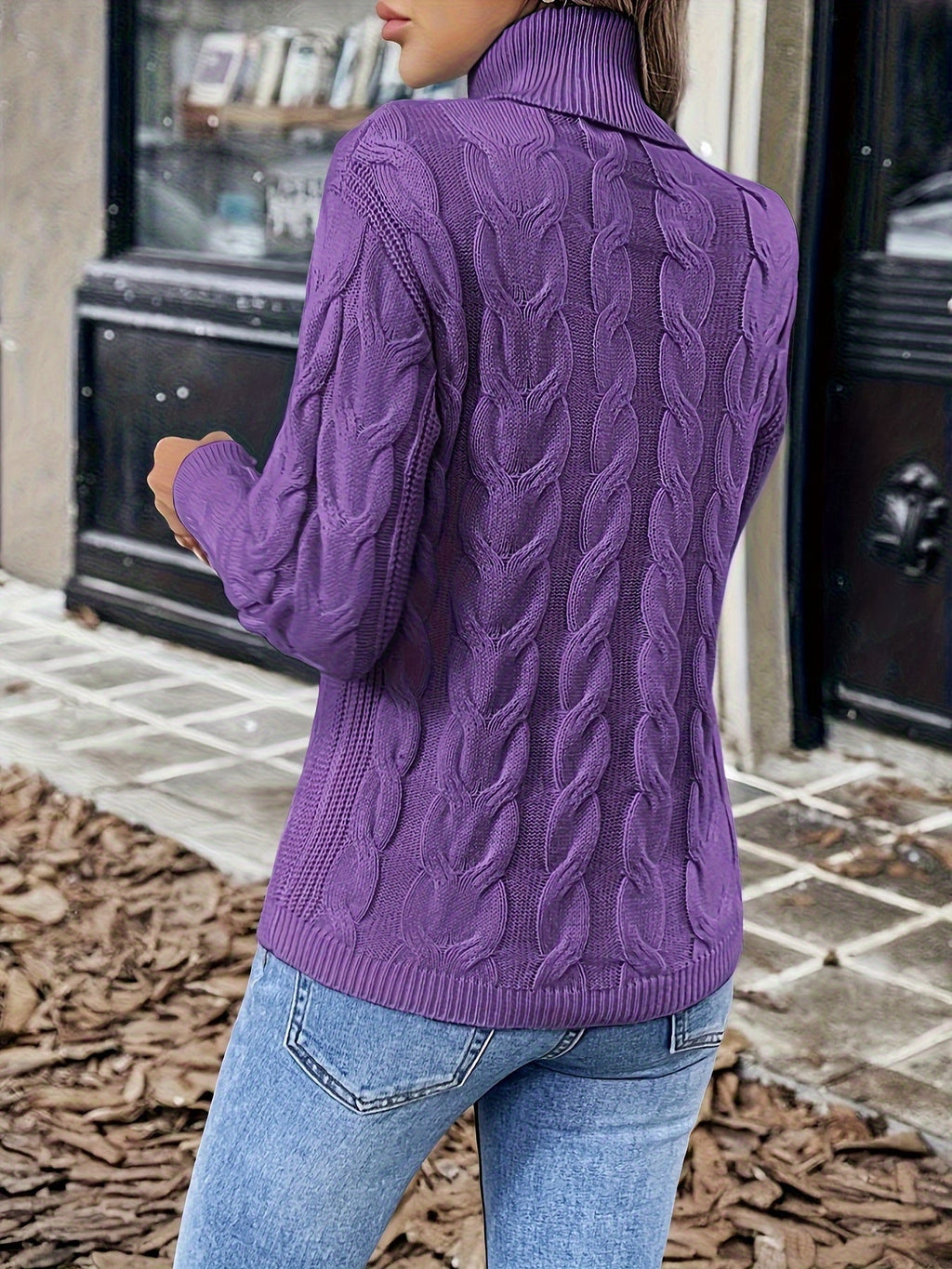 Women's Twisted Cable Turtleneck Sweater in a Lightly Shaped Fit