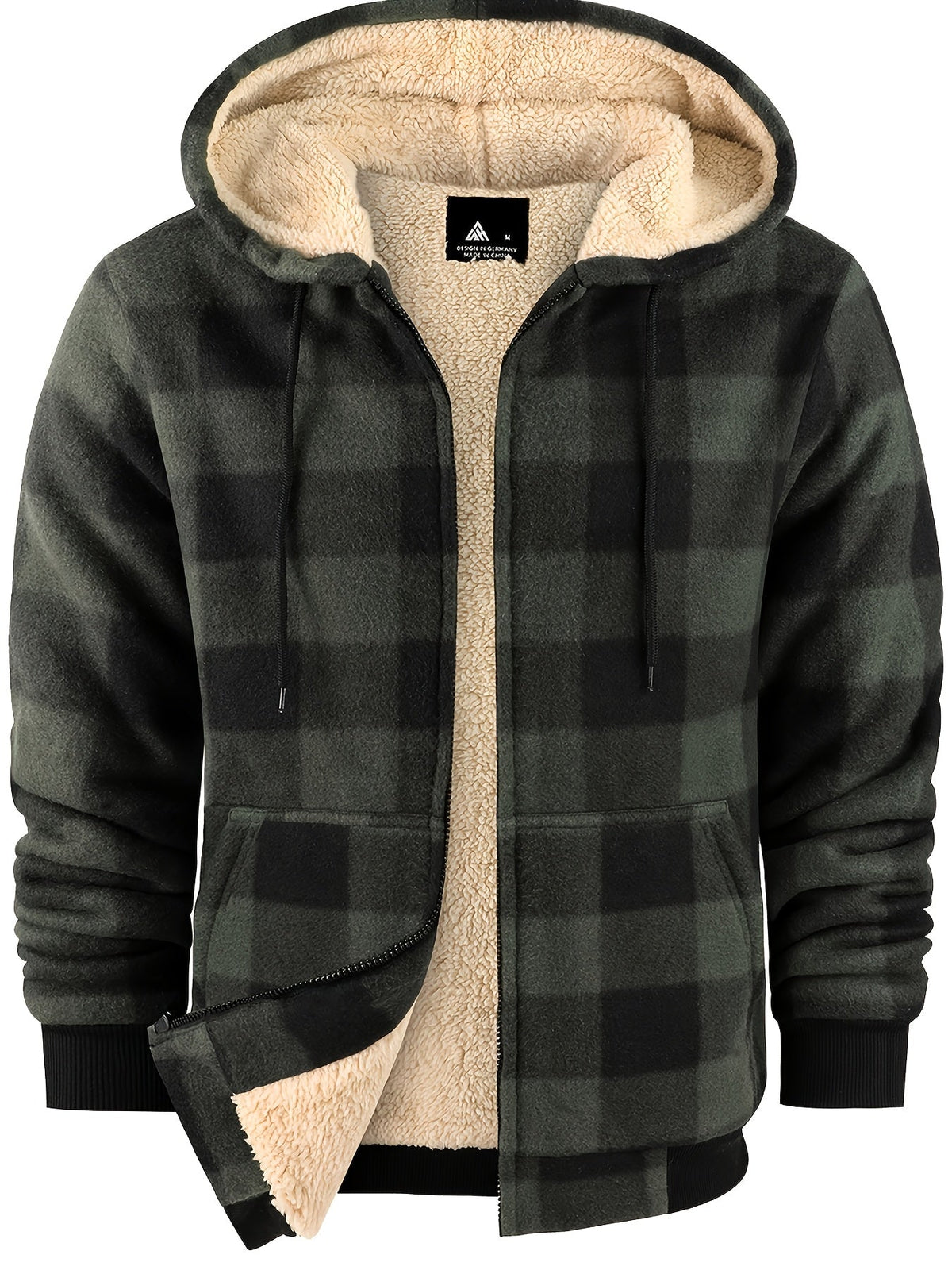 Men's Plush-Lined Zip-Up Hooded Jacket in Solid or Plaid