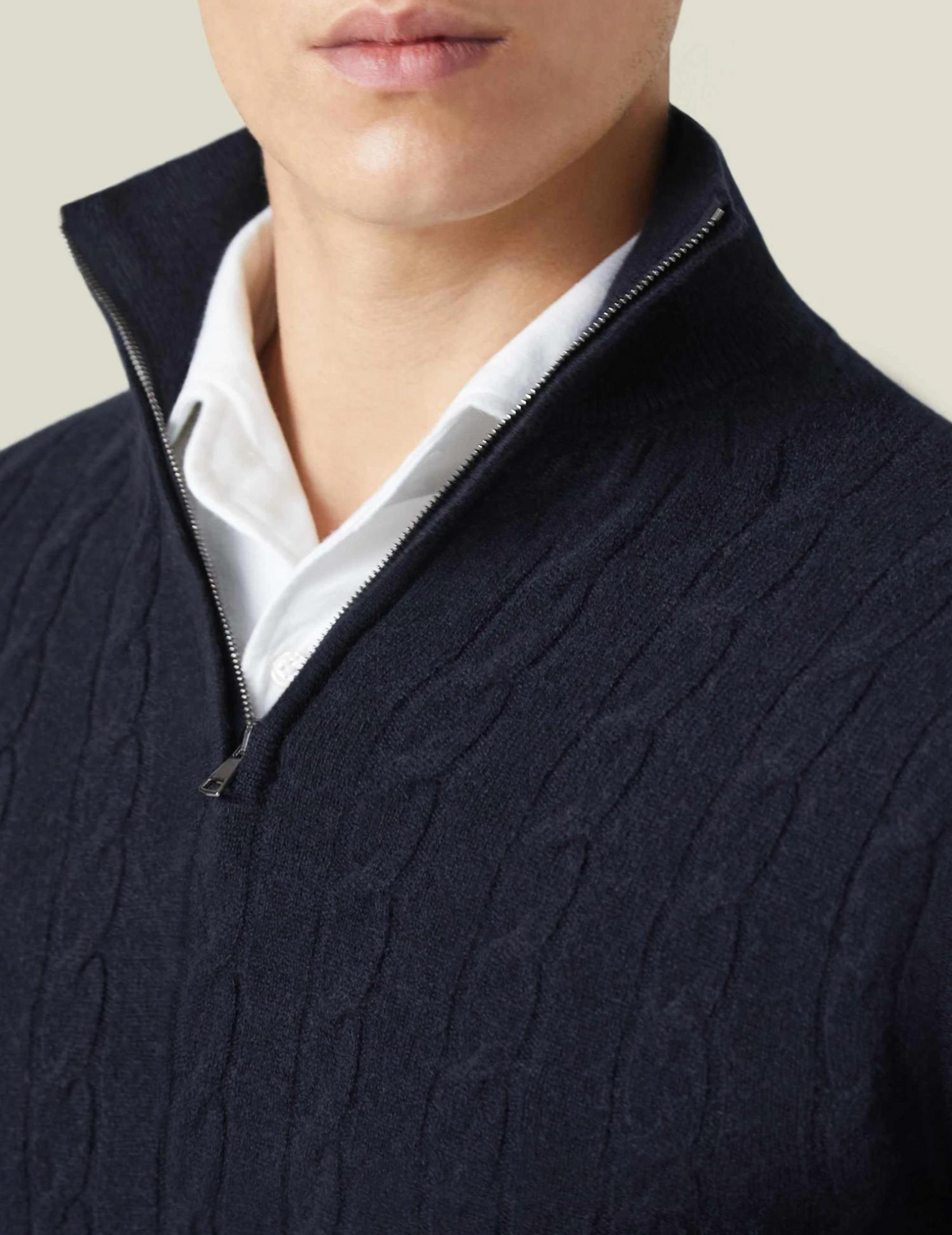 Men's Cable-Knit Zip-Collar Sweater in a Classic Fit