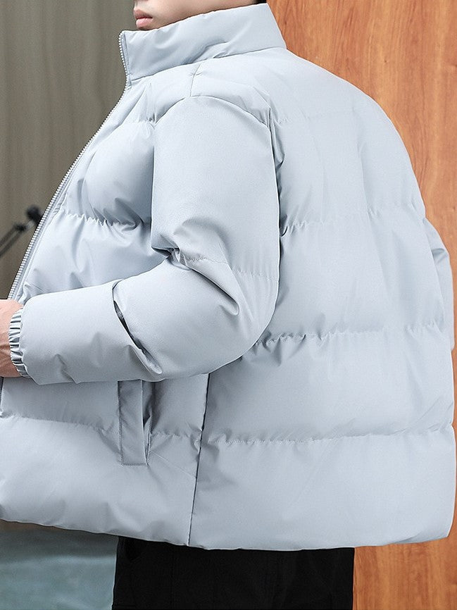 Men's Thick Padded Zip-Up Puffer with Soft Lining and Side Pockets