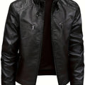 Men's Soft-Feel City Moto Jacket with Stand Collar - Black