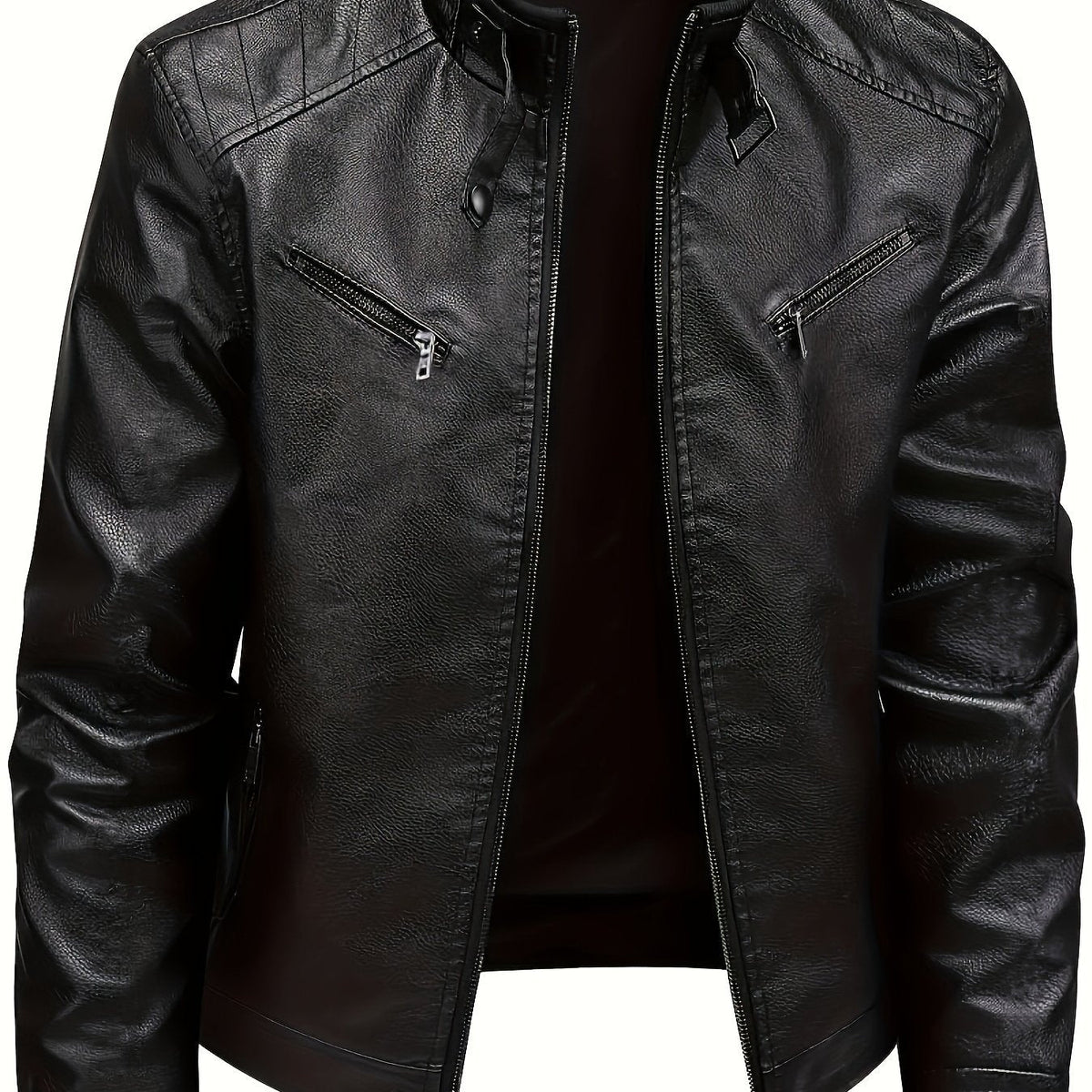 Men's Soft-Feel City Moto Jacket with Stand Collar - Black