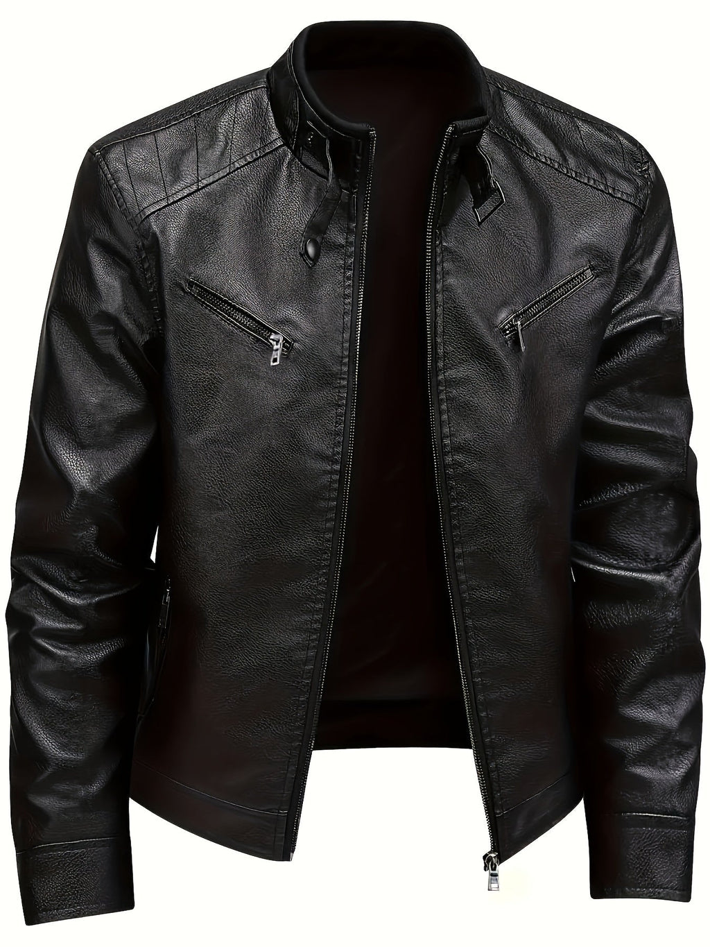 Men's Soft-Feel City Moto Jacket with Stand Collar