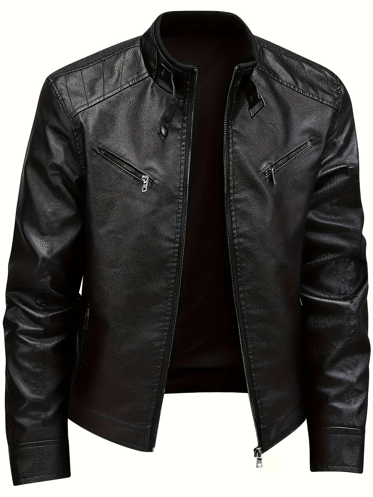 Men's Soft-Feel City Moto Jacket with Stand Collar
