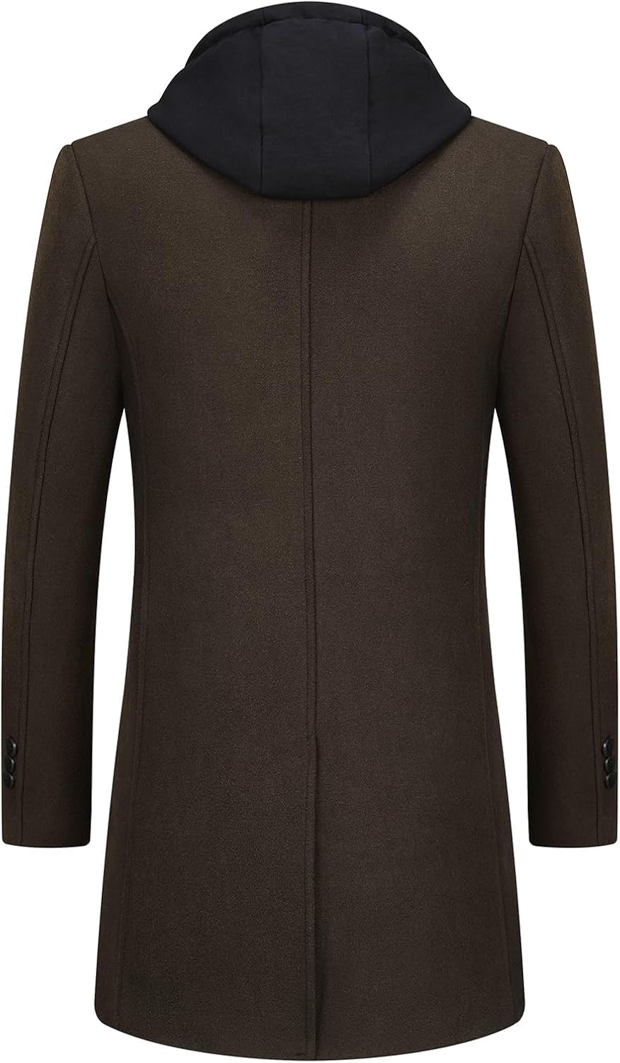Men's Zip-Front Wool-Blend Overcoat with Hooded Layer and Lapels