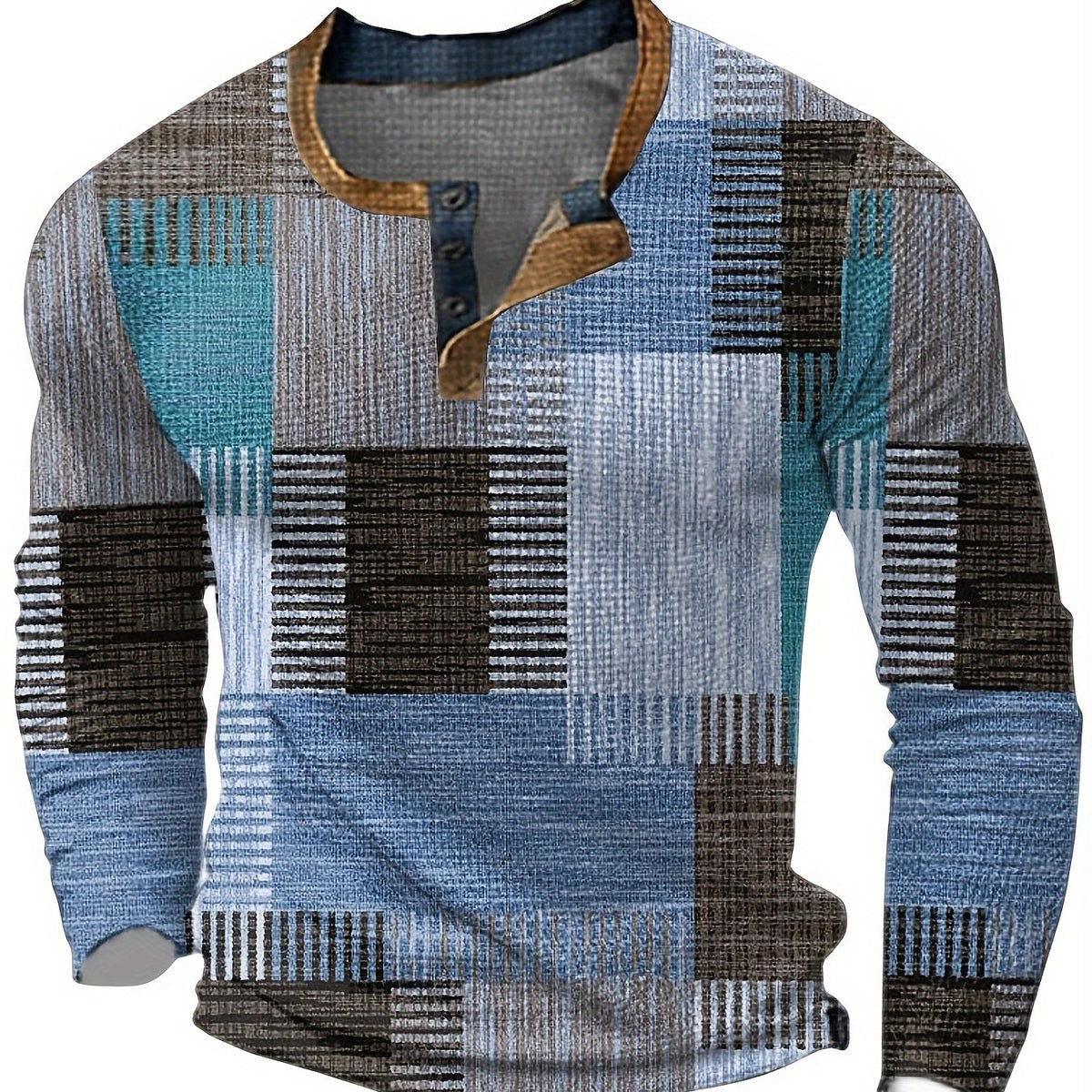 Men's Plaid Pattern Pullover Sweater with Crew Neck - Bright Blue