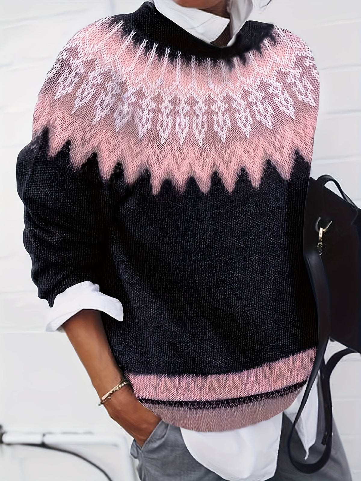 Women's Chunky Nature Motif Jacquard Crew Neck Pullover