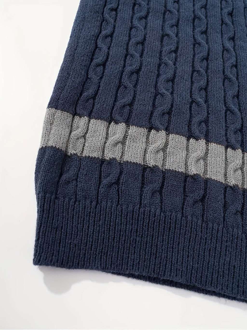 Men's Contrast-Block Cable-Knit Pullover Sweater