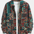 Men's Lapel-Collar Zip Jacket in an Artisan Woven Pattern - Burgundy