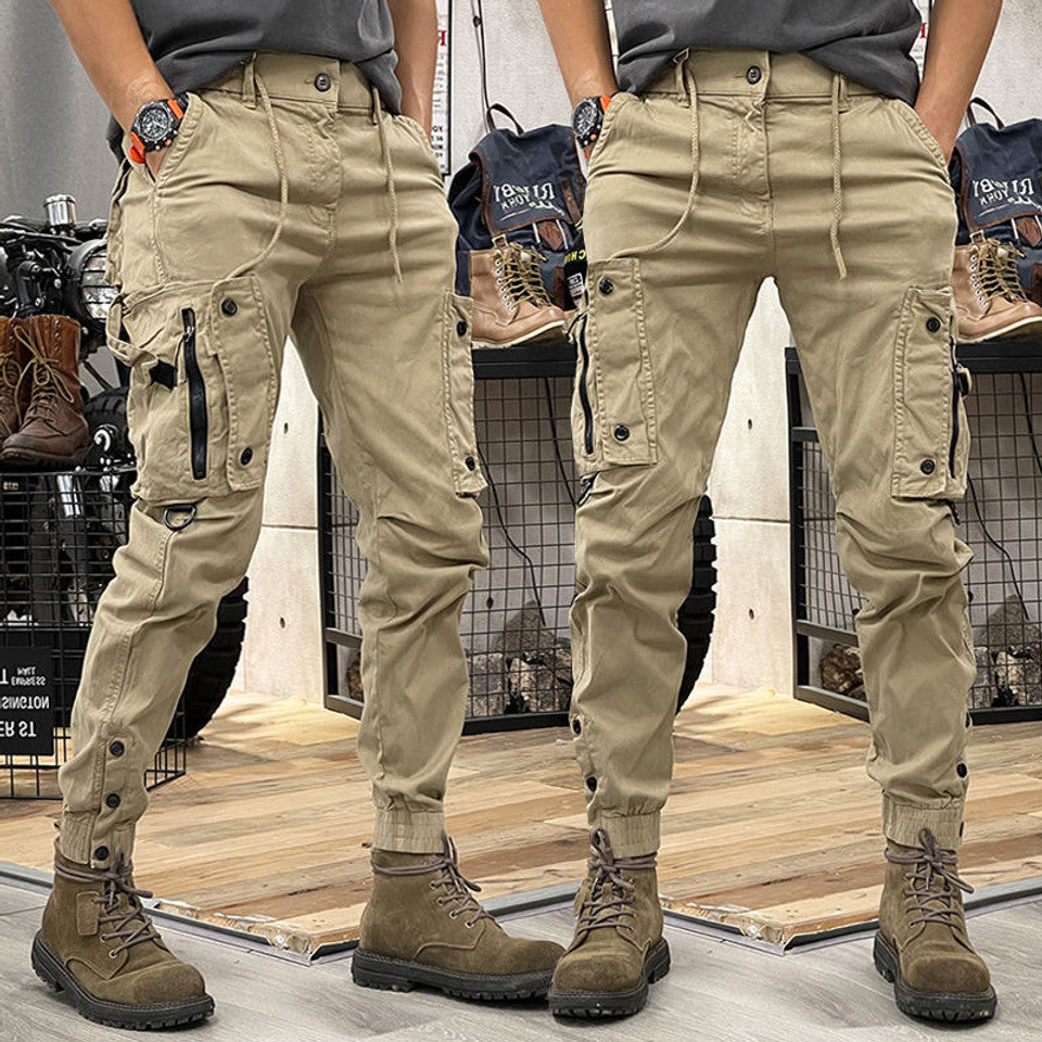 Men's Vintage Utility Cargo Pants with Structured Fit - Beige
