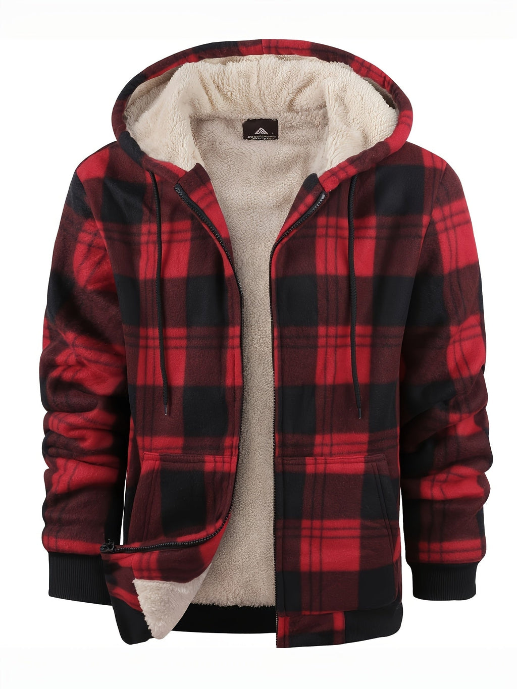 Men's Plush-Lined Zip-Up Hooded Jacket in Solid or Plaid