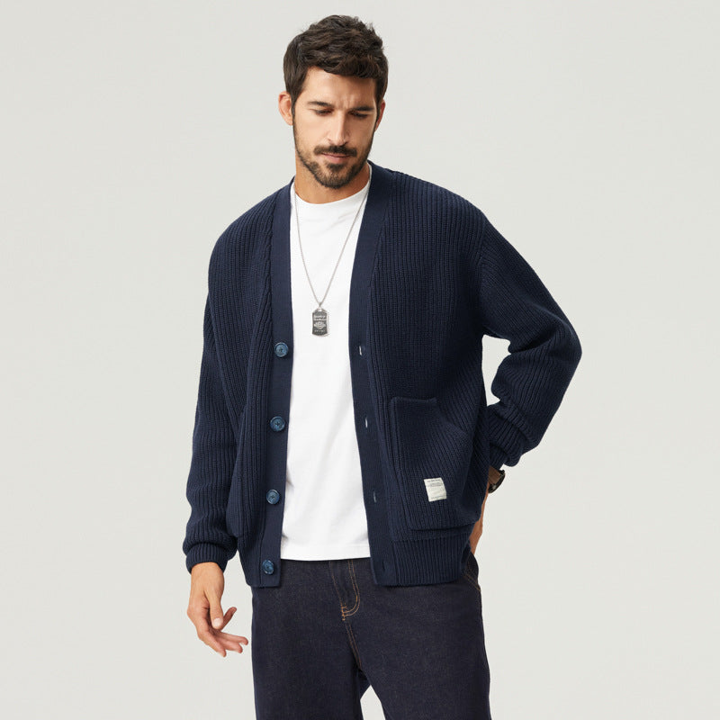 Men's Chunky Cotton Cardigan with Big Front Pockets