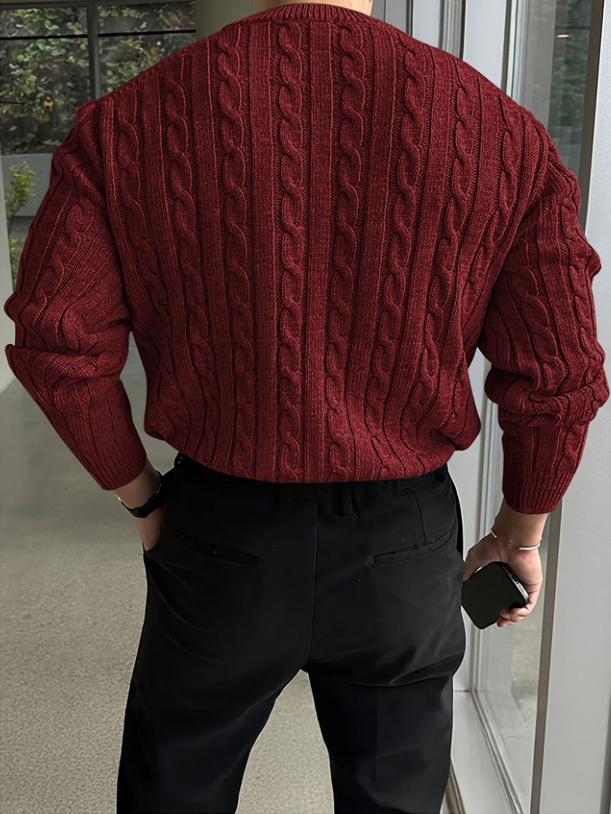 Men's Relaxed Textured Cable Sweater for Work and Weekends