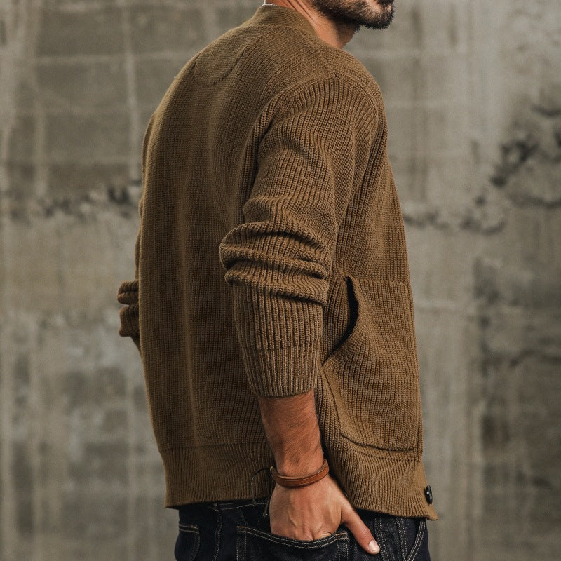 Men's Chunky Cotton Cardigan with Big Front Pockets