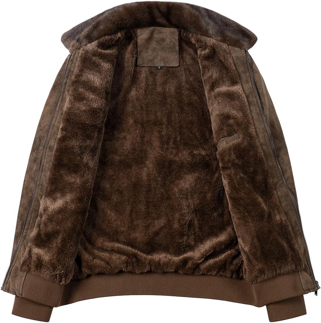 Men's Fleece-Lined Flight Bomber in Aged Faux Leather with Fur Collar