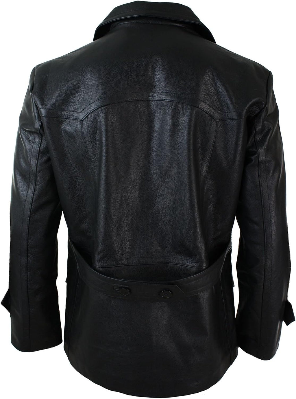 Men's Real Leather Peacoat with Double-Breasted Front and Flap Pockets