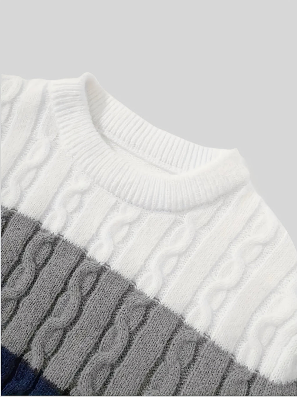 Men's Contrast-Block Cable-Knit Pullover Sweater