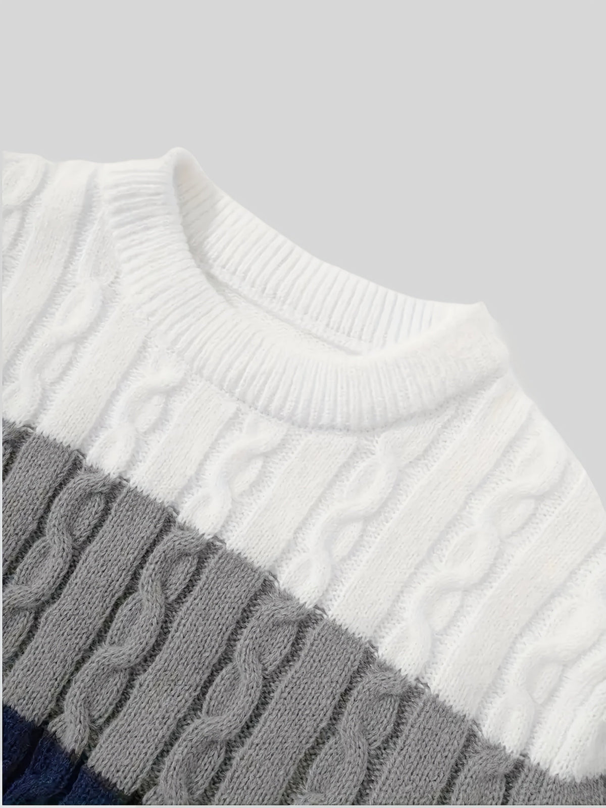 Men's Contrast-Block Cable-Knit Pullover Sweater