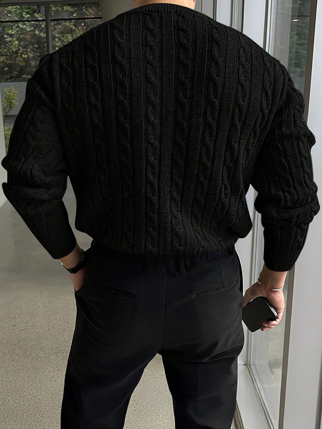Men's Relaxed Textured Cable Sweater for Work and Weekends