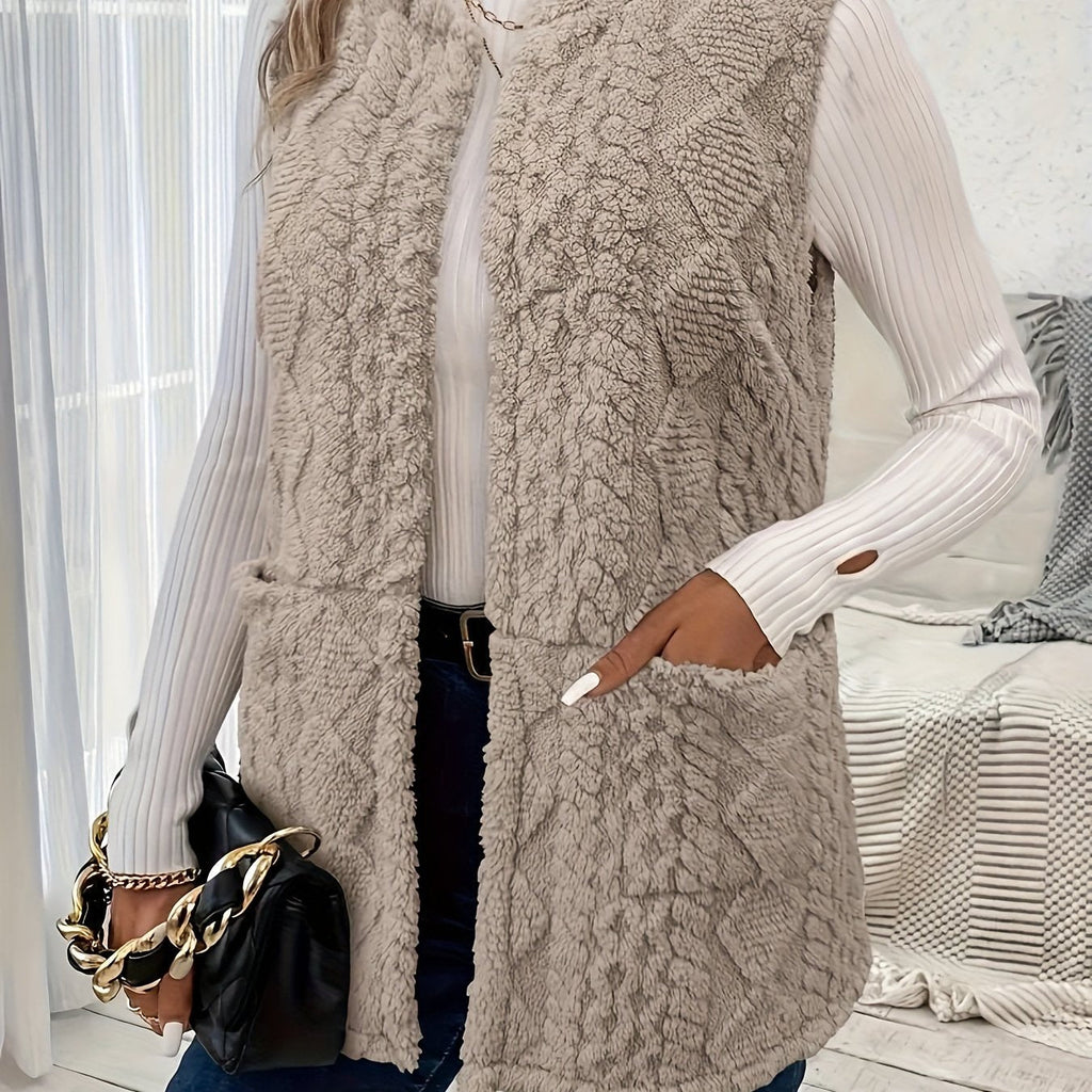 Women's Open Plush Layering Vest with Two Front Pockets