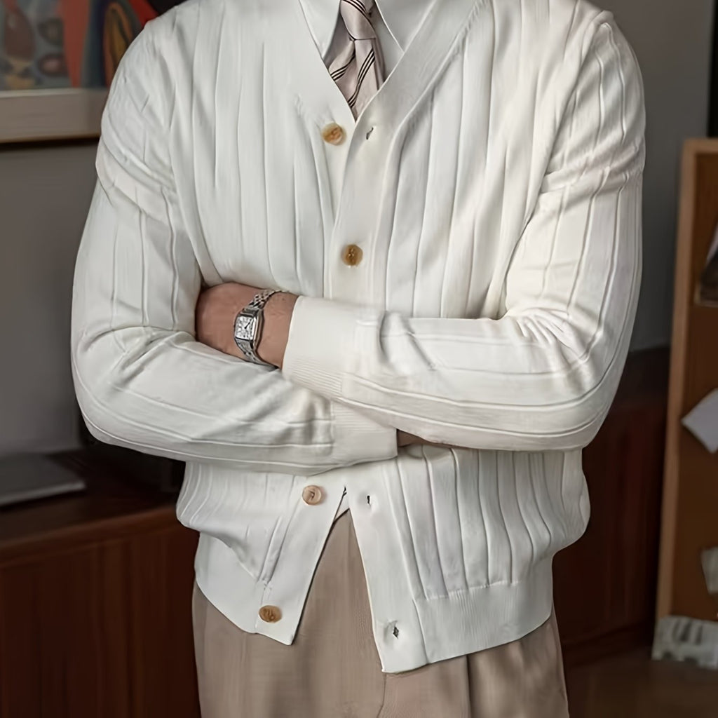 Men's Relaxed Button-Up Cardigan Sweater for Cool Mornings - White