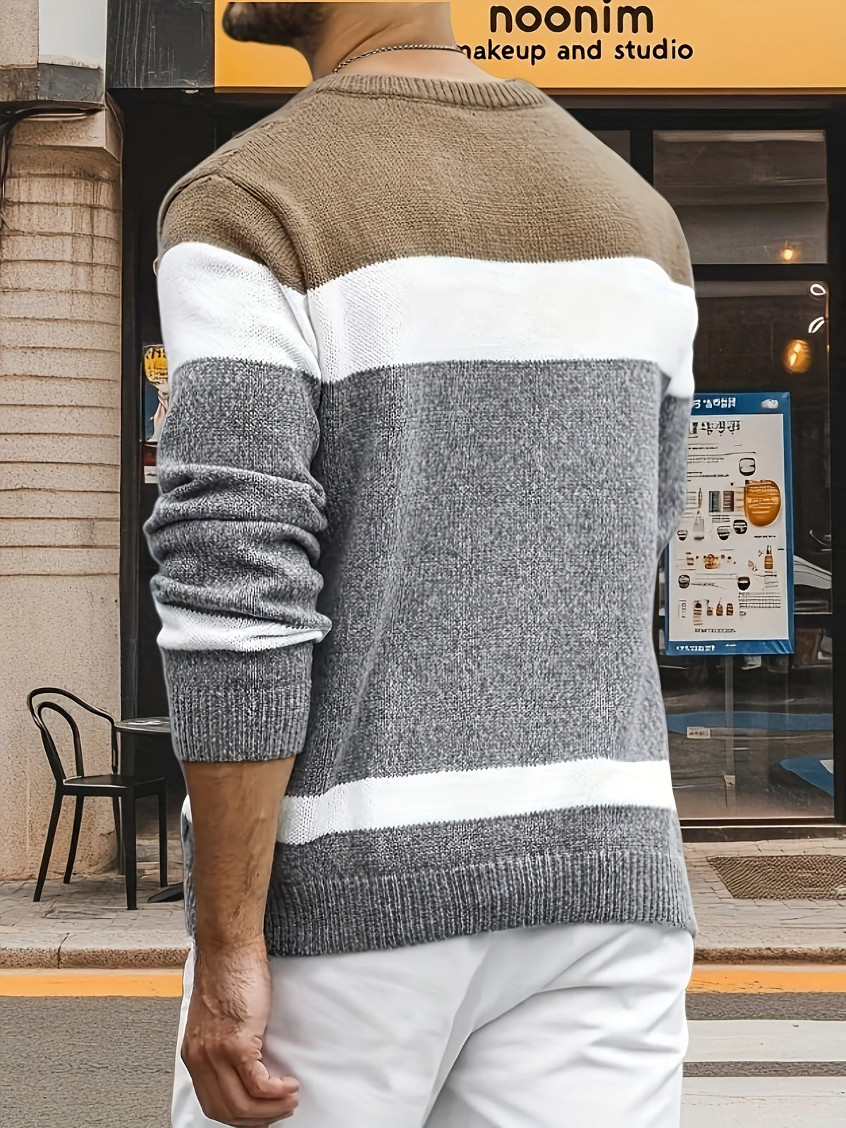 Men's Contrast-Block Cable-Knit Pullover Sweater