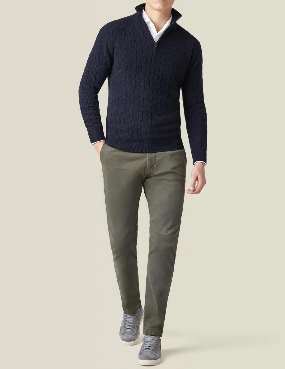 Men's Cable-Knit Zip-Collar Sweater in a Classic Fit