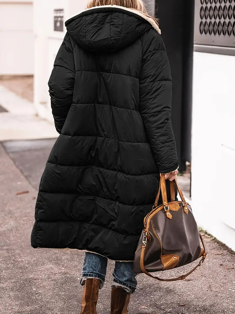 Women's Reversible Hooded Sherpa Puffer Longline Coat