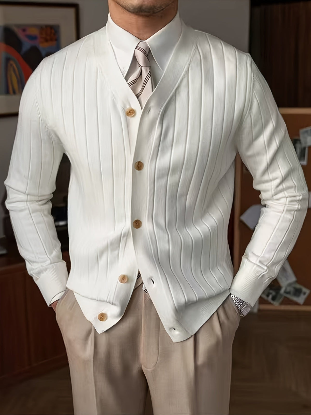Men's Relaxed Button-Up Cardigan Sweater for Cool Mornings