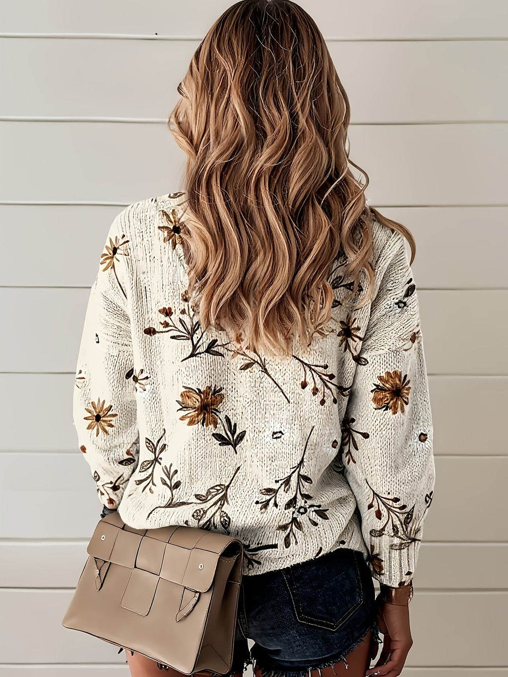 Women's Relaxed-Fit Floral V-Neck Sweater for Layering