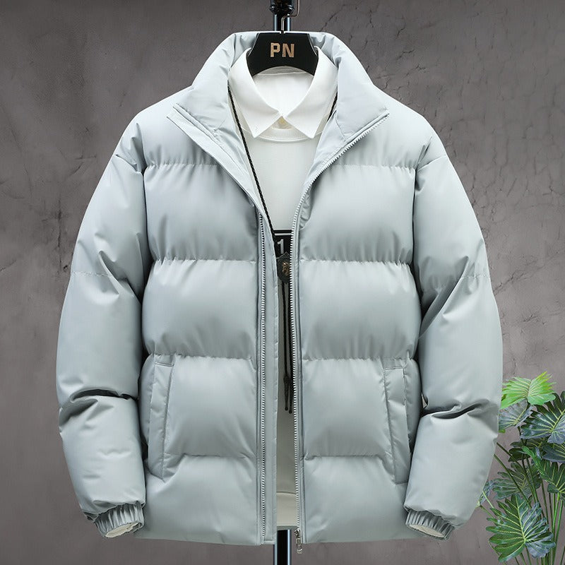 Men's Thick Padded Zip-Up Puffer with Soft Lining and Side Pockets - Light Blue