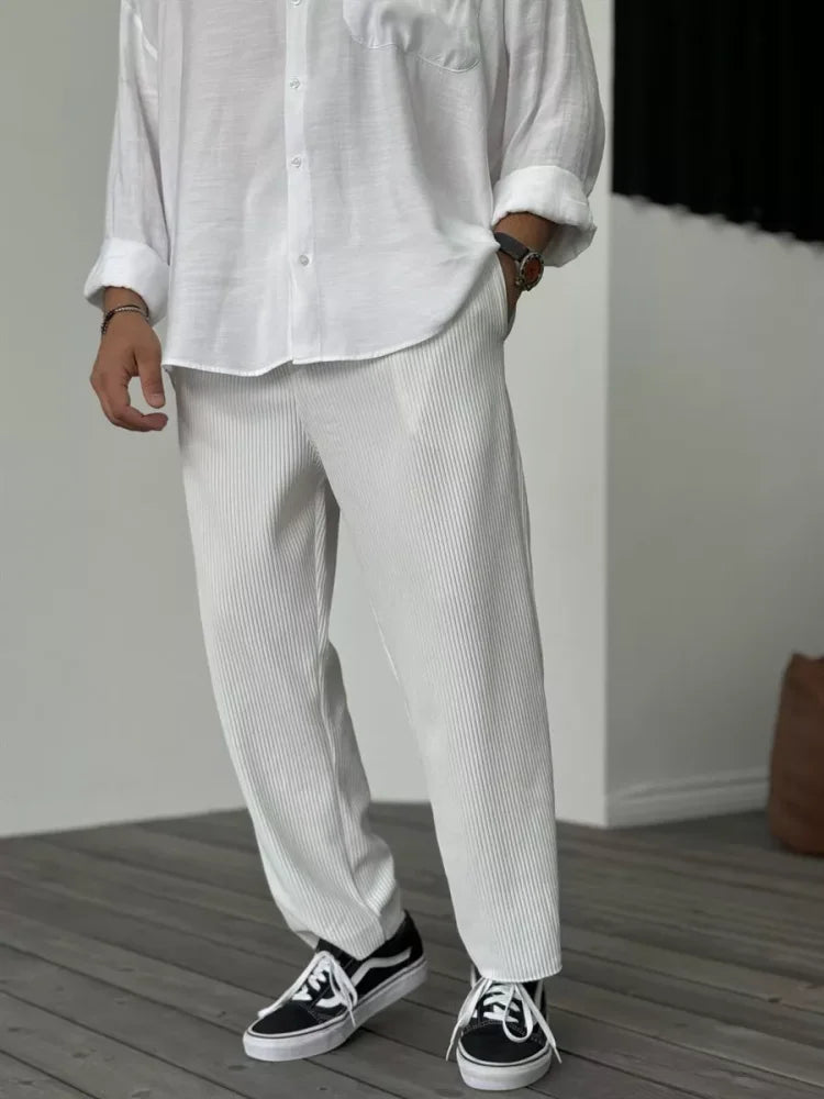 Men's Pull-On Wide-Leg Streetwear Pants - White