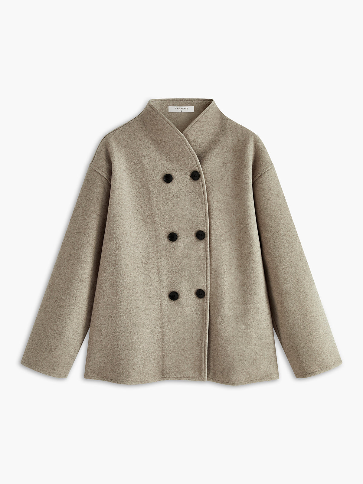 Women's Cropped Stand-Collar Coat with Double-Breasted Front