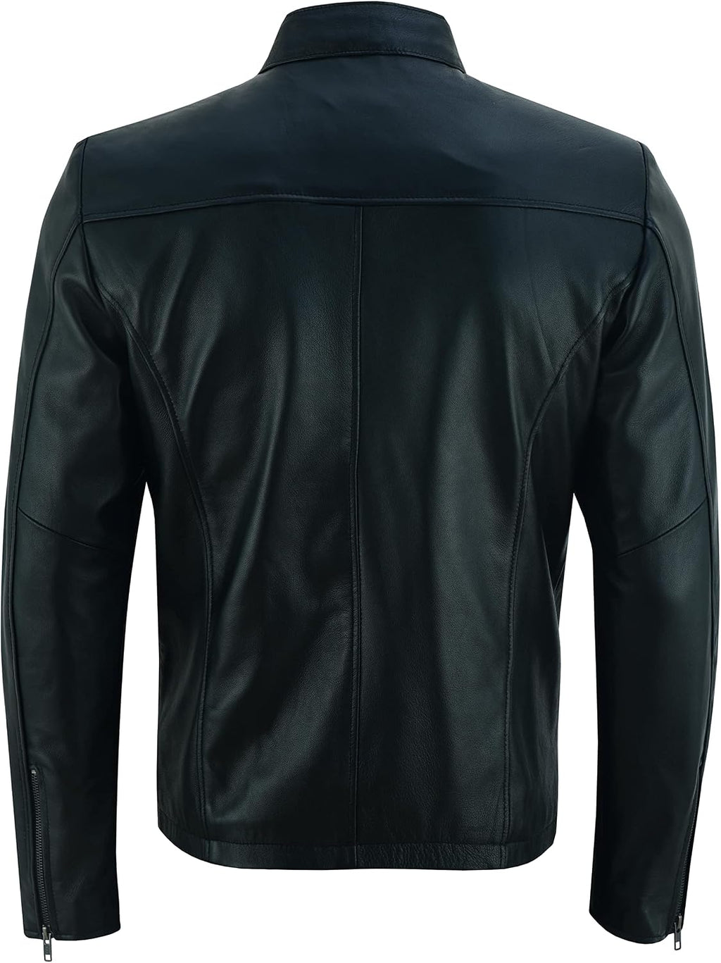 Men's Waist-Length Lambskin Leather Jacket with Snap Stand Collar