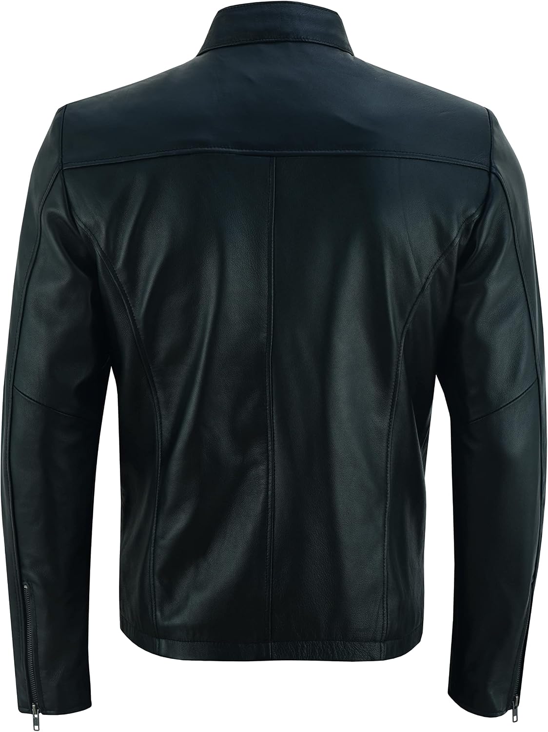 Men's Waist-Length Lambskin Leather Jacket with Snap Stand Collar