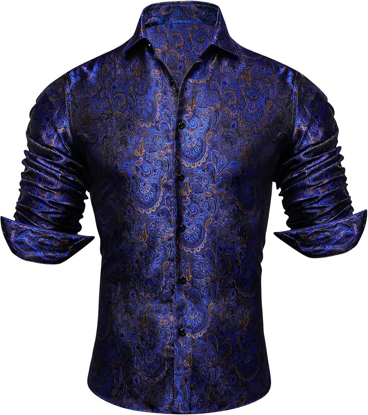 Men's Long-Sleeve Paisley Jacquard Shirt for Formal Events - Royal Blue