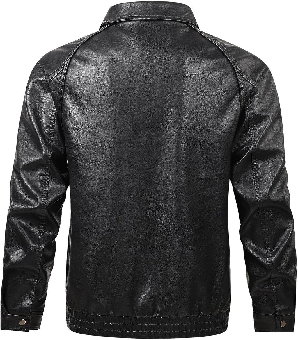Men's Leather-Look Collared Zip Jacket with Short Slim Cut