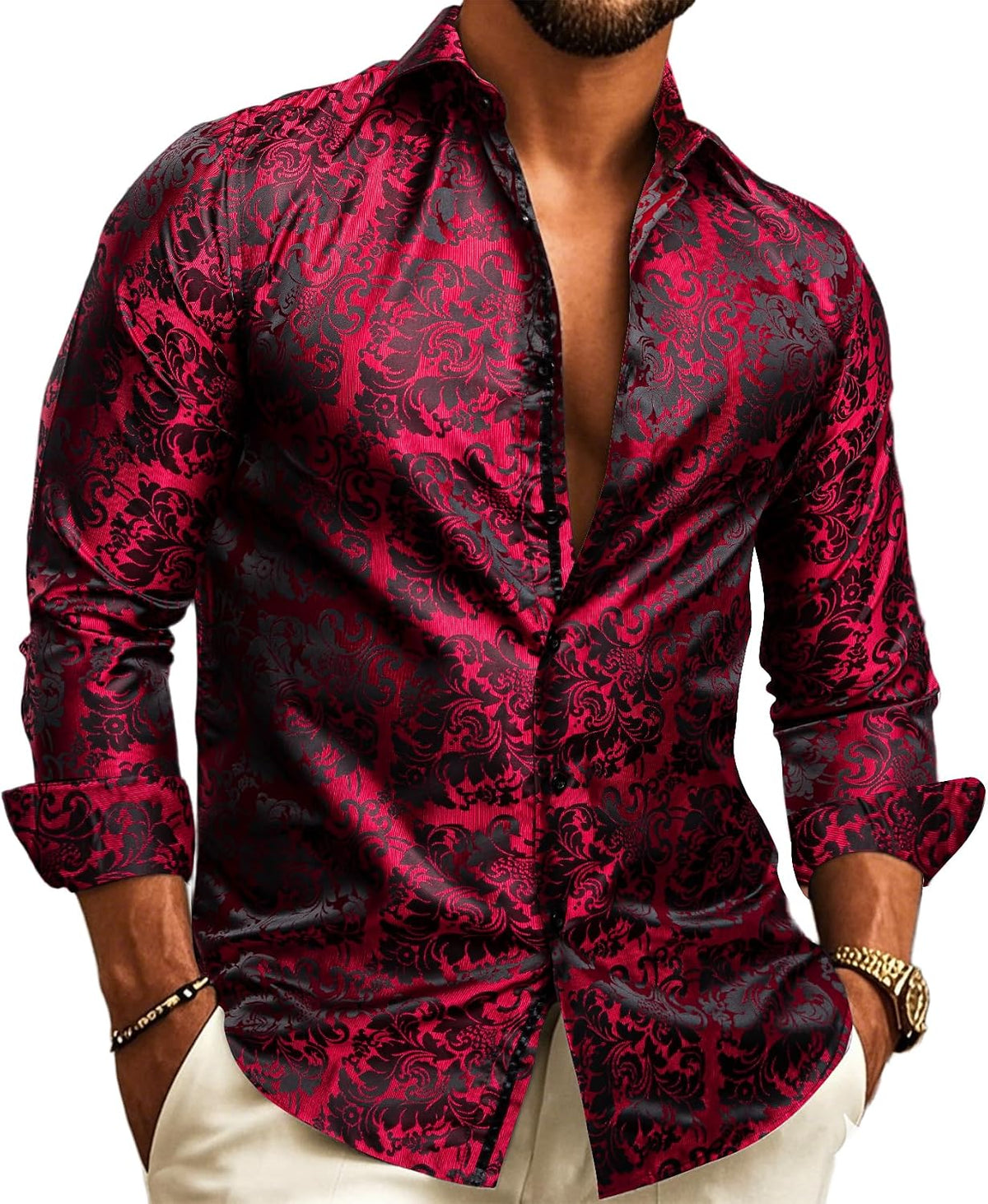 Men's Long-Sleeve Paisley Jacquard Shirt for Formal Events