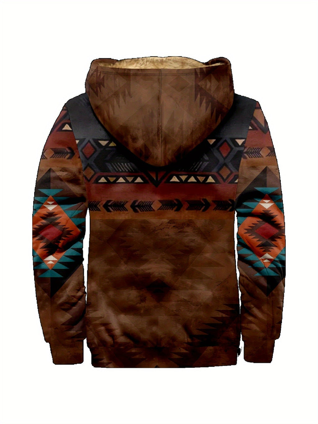 Men's Relaxed Plush-Lined Western Print Zip-Up with Hood
