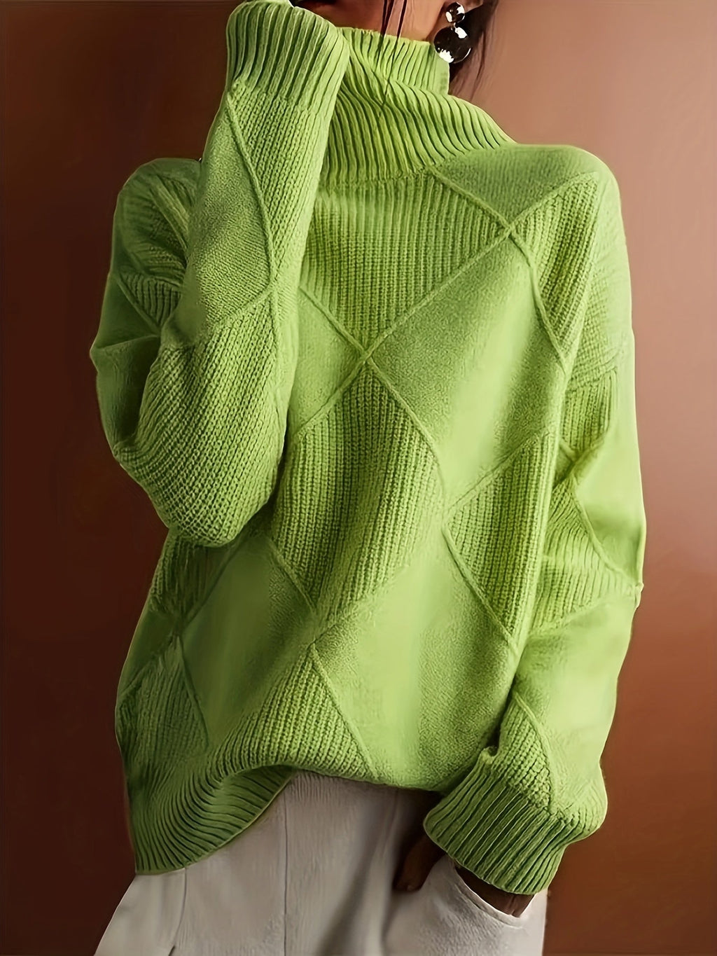 Women's Plus-Size Diamond Knit Turtleneck Sweater in a Relaxed Fit