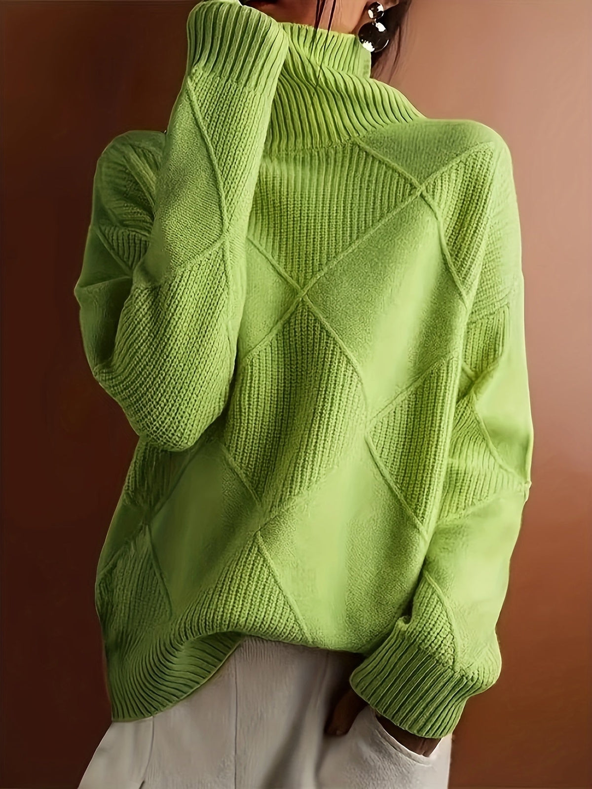 Women's Plus-Size Diamond Knit Turtleneck Sweater in a Relaxed Fit