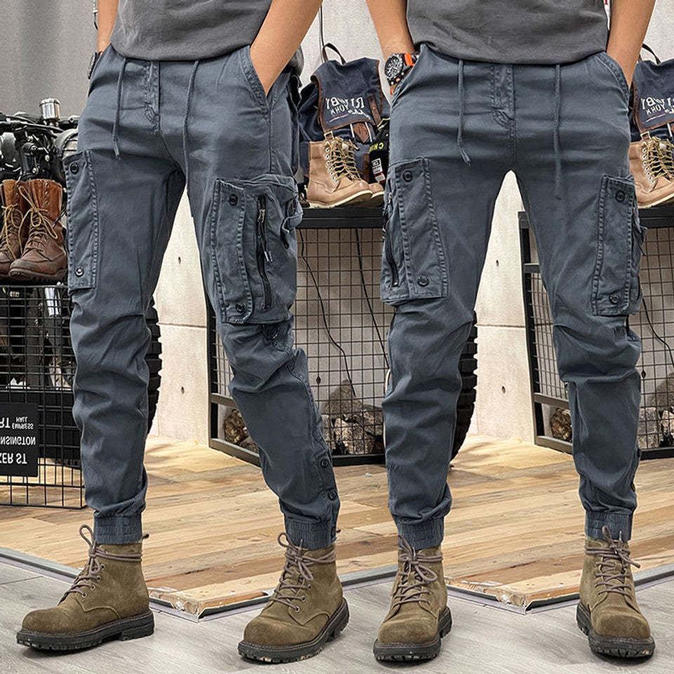 Men's Vintage Utility Cargo Pants with Structured Fit - Gray