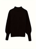 Women's Easy-Drape Cable-Knit Sweater with Half-High Collar - Black