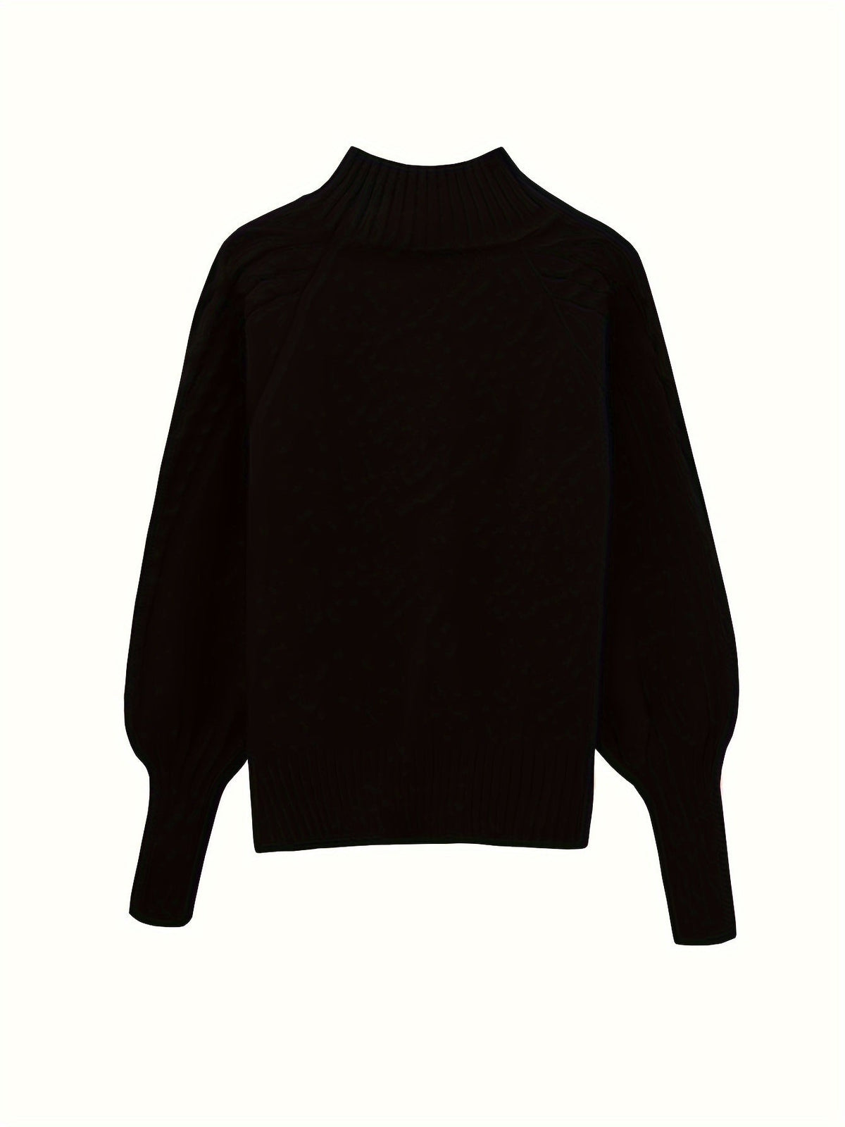 Women's Easy-Drape Cable-Knit Sweater with Half-High Collar - Black