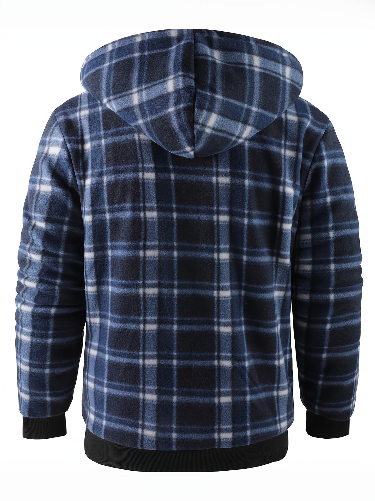 Men's Plush-Lined Zip-Up Hooded Jacket in Solid or Plaid
